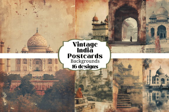 Download 16 Vintage India Postcard Backgrounds - Round Collection