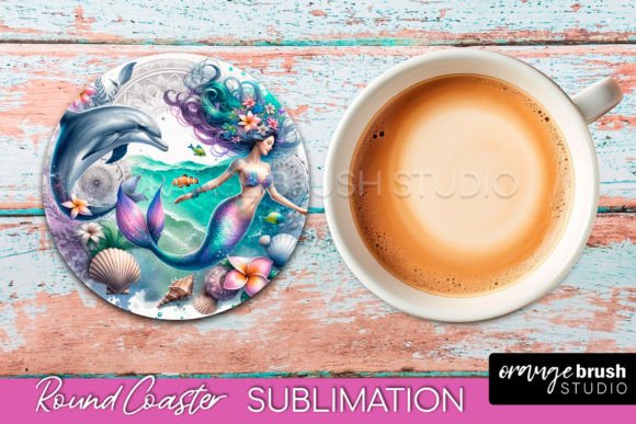Download Watercolor Mermaid Round Coaster Design - Round Collection