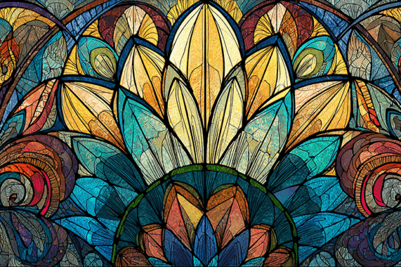 Download Lotus Stained Glass Symmetrical Pattern - Symmetric Collection