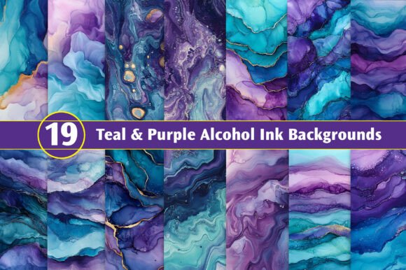 Download Teal &amp; Purple Alcohol Ink Backgrounds - Round Collection